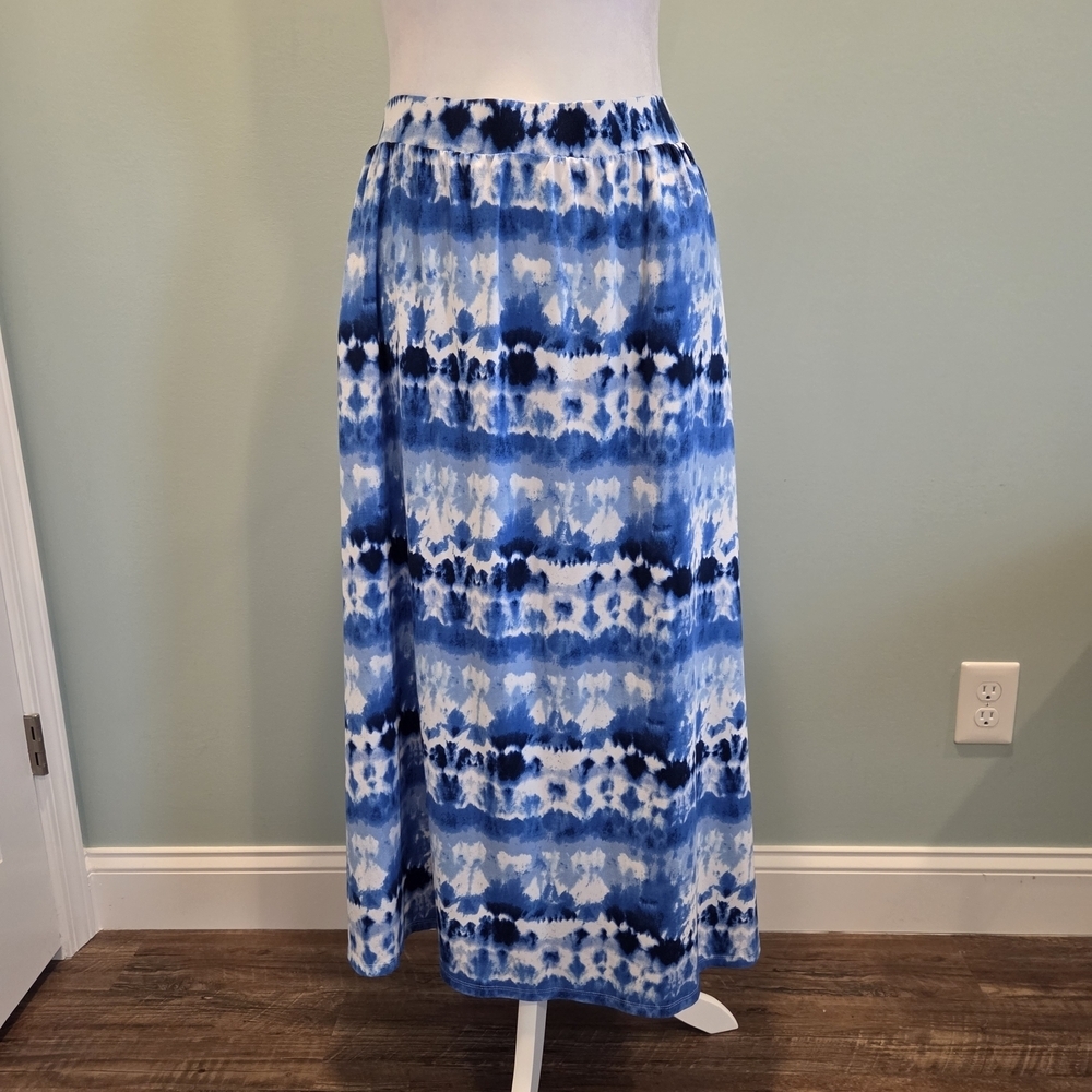 Terra & Sky Blue Tie-dye Patterned Maxi Skirt Elastic Waist Size 2X - Picture 2 of 11